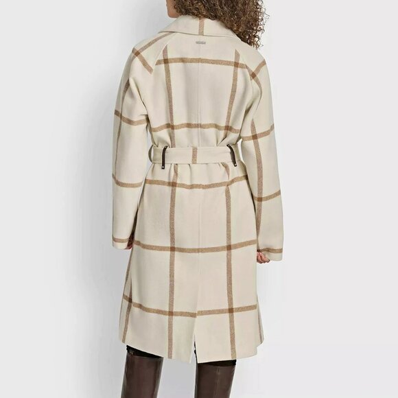 DKNY Women's Plaid Maxi Belted Notch Collar Coat Size M (MSRP $350) - Picture 2 of 9